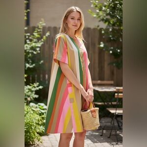 🌈 NWT Maeve by Anthropologie Emmy Stripe Swing Dress 🌈 Sorbet Colors - Medium